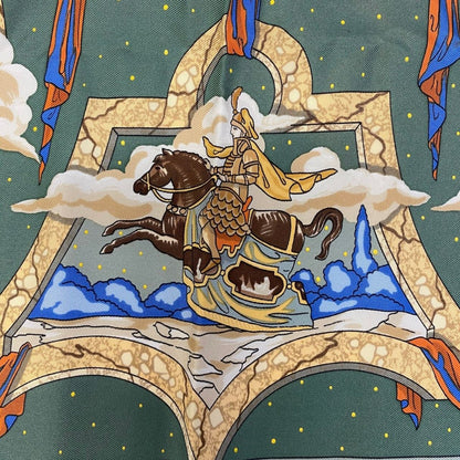 Hermes Carre 90 Cavaliers Des Nuages Scarf Green Silk — view 7