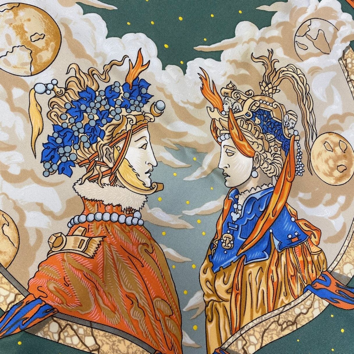 Hermes Carre 90 Cavaliers Des Nuages Scarf Green Silk — view 5