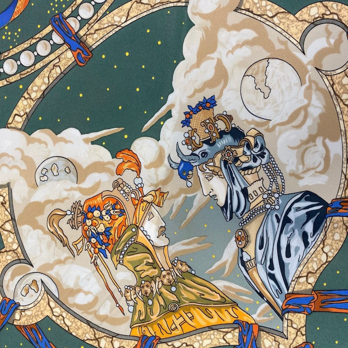 Hermes Carre 90 Cavaliers Des Nuages Scarf Green Silk — view 2