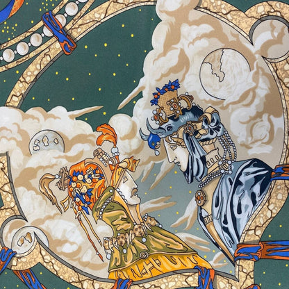 Hermes Carre 90 Cavaliers Des Nuages Scarf Green Silk — view 2