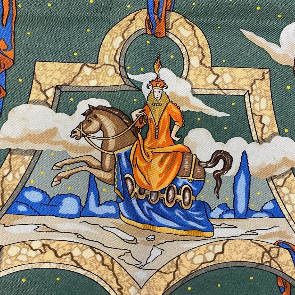 Hermes Carre 90 Cavaliers Des Nuages Scarf Green Silk — view 4