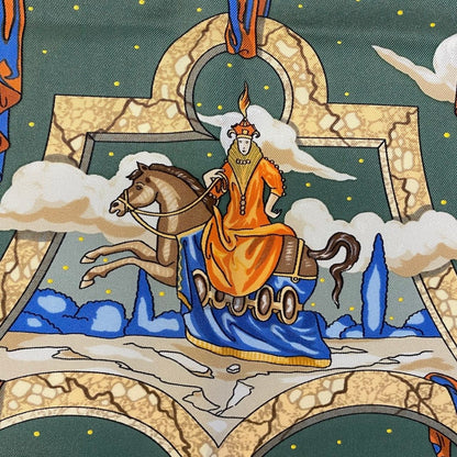 Hermes Carre 90 Cavaliers Des Nuages Scarf Green Silk — view 4