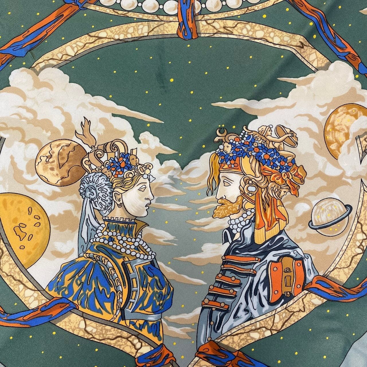 Hermes Carre 90 Cavaliers Des Nuages Scarf Green Silk — view 6