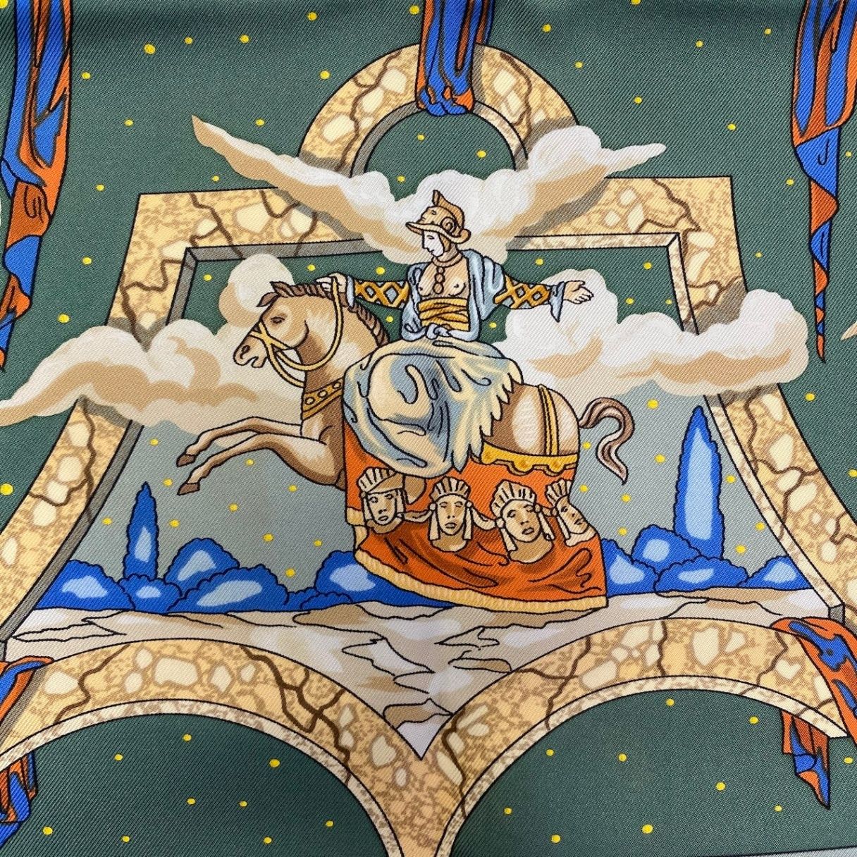 Hermes Carre 90 Cavaliers Des Nuages Scarf Green Silk — view 8