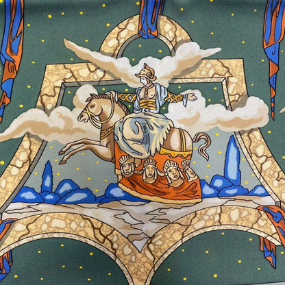 Hermes Carre 90 Cavaliers Des Nuages Scarf Green Silk — view 8