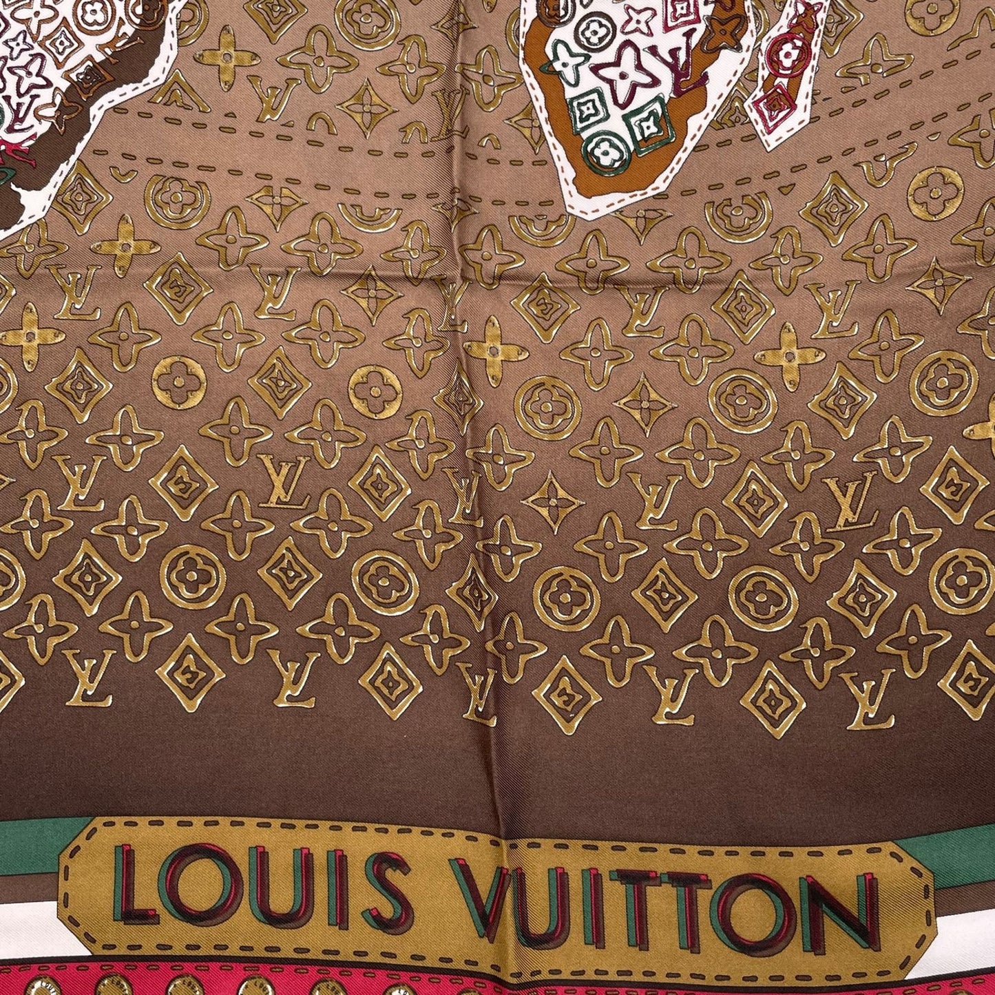Louis Vuitton Scarf Silk Monogram Map Pattern Brown — view 6
