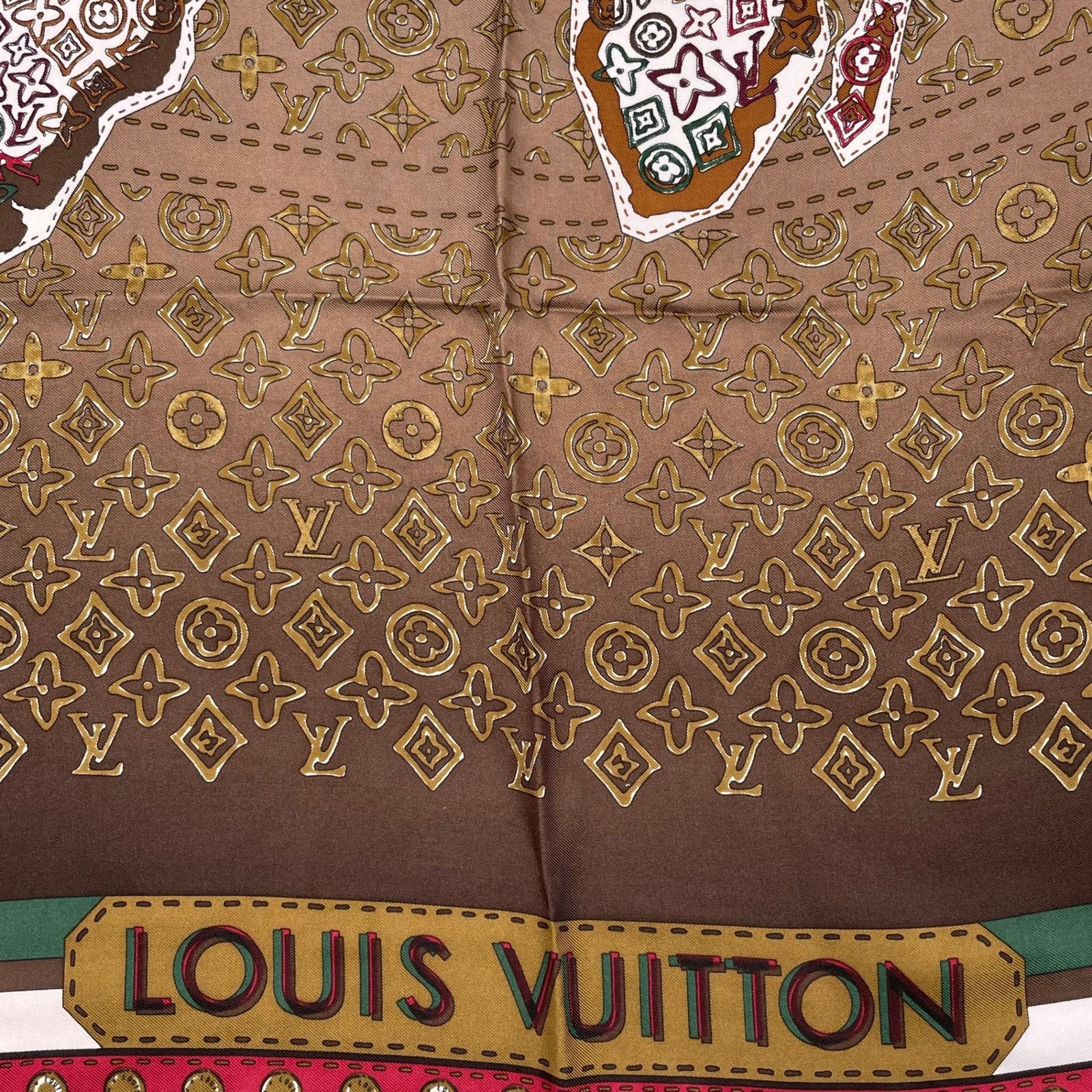 Louis Vuitton Scarf Silk Monogram Map Pattern Brown — view 6