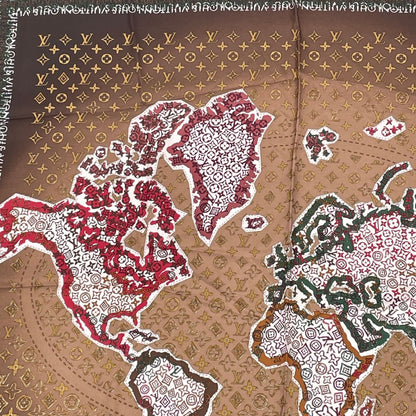 Louis Vuitton Scarf Silk Monogram Map Pattern Brown — view 2
