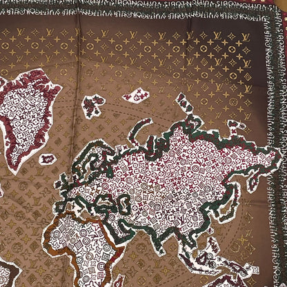 Louis Vuitton Scarf Silk Monogram Map Pattern Brown — view 3