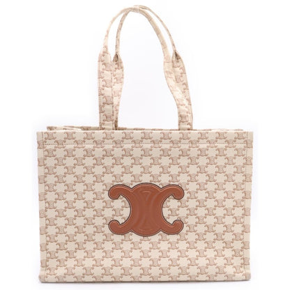 Celine Cabas Thais Large Triomphe Canvas Leather Tote Bag Beige