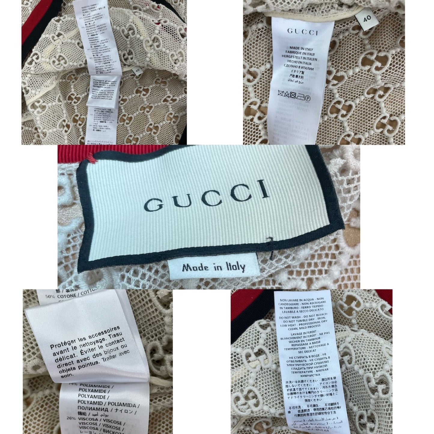 Gucci Dress GG Button Tweed 40 White Floral Lace Fabric — view 5