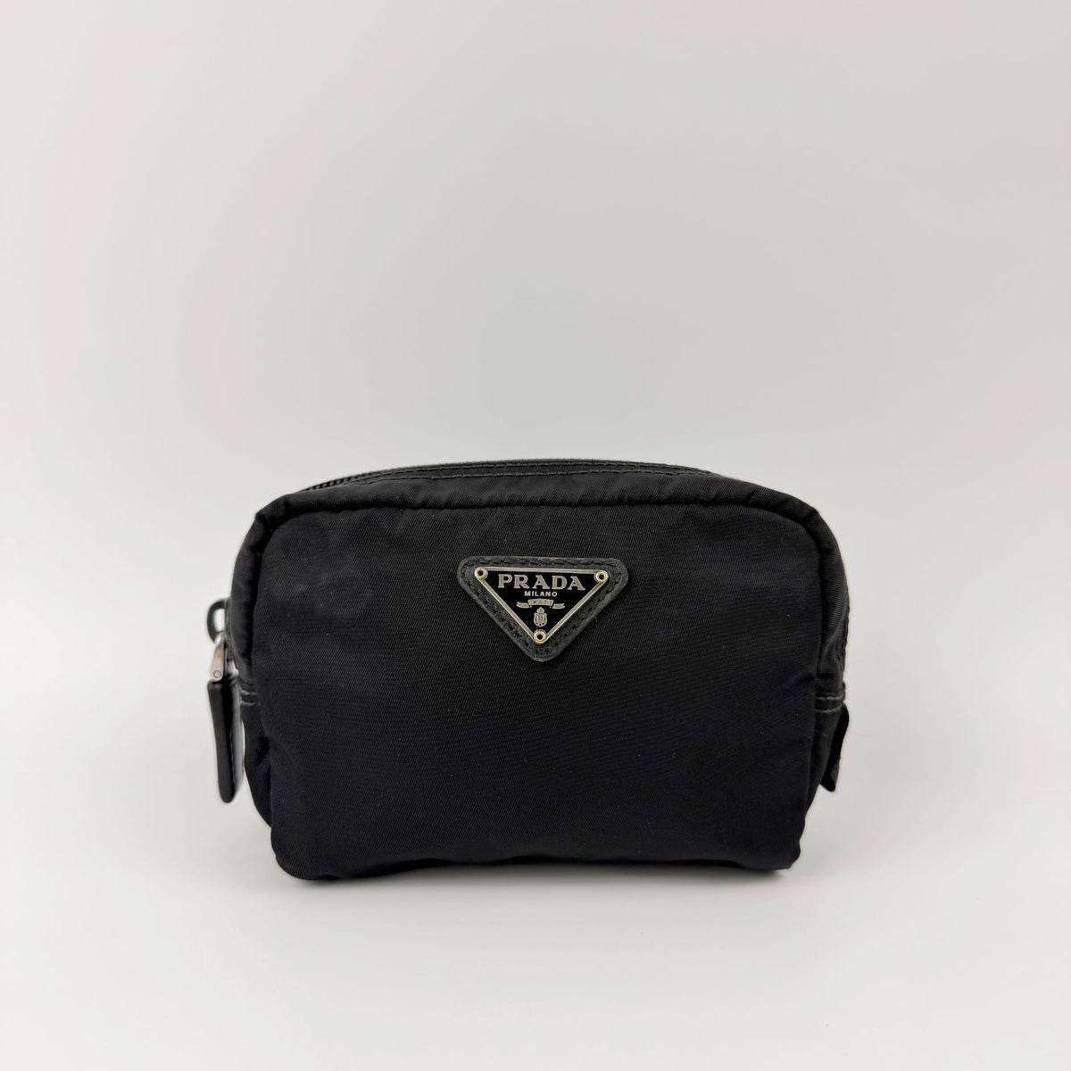 Prada Tessuto Nylon Triangle Logo Pouch Black Vintage