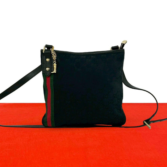 Gucci Sherry Line GG Canvas Pattern Shoulder Bag Pochette Crossbody Black