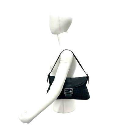 Fendi FF Zucca Pattern Canvas Leather Shoulder Bag Black — view 2