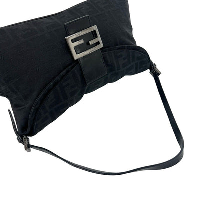 Fendi FF Zucca Pattern Canvas Leather Shoulder Bag Black — view 4
