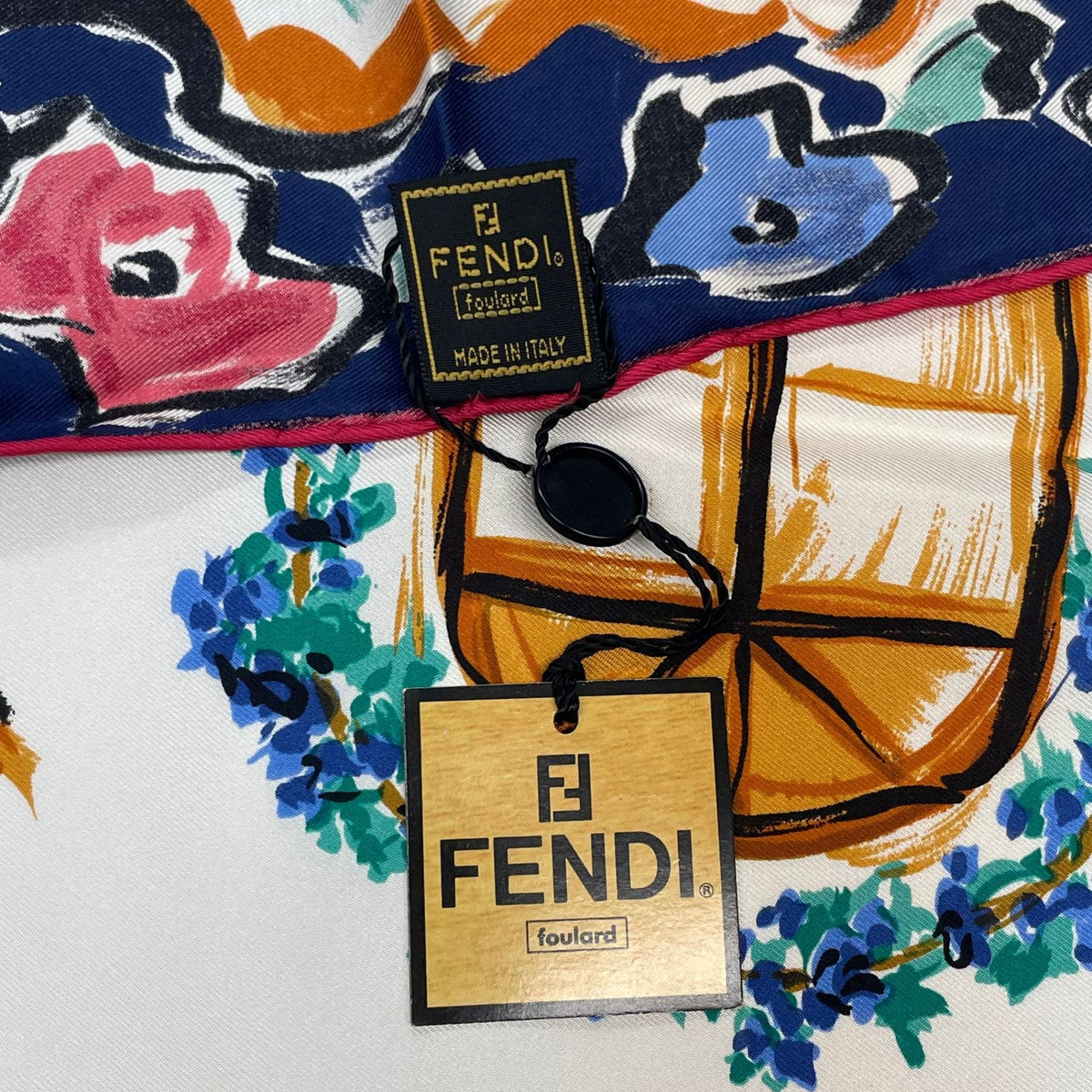 Fendi Scarf Large Silk Logo Floral Pattern Multicolor — view 7