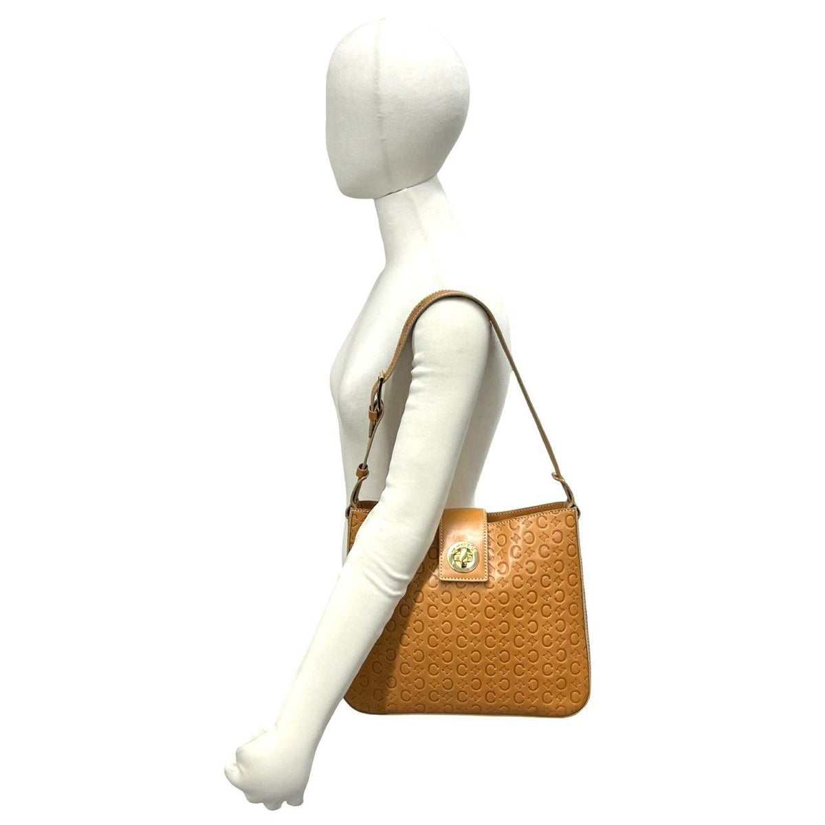 Celine C Macadam Blason Triomphe Logo Leather Shoulder Bag Brown Camel — view 2