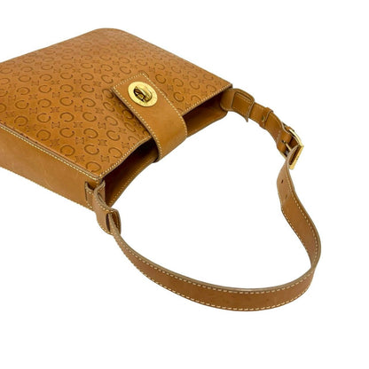 Celine C Macadam Blason Triomphe Logo Leather Shoulder Bag Brown Camel — view 4