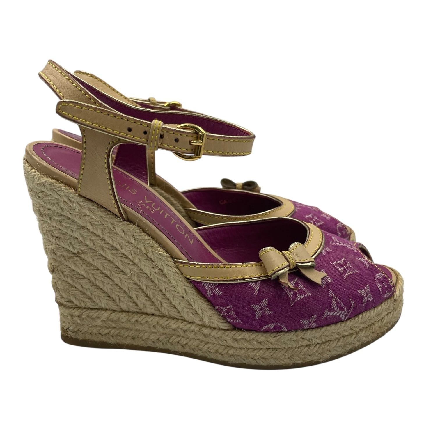 Louis Vuitton Sandals Jute Leather Monogram With Ribbon Purple — view 3