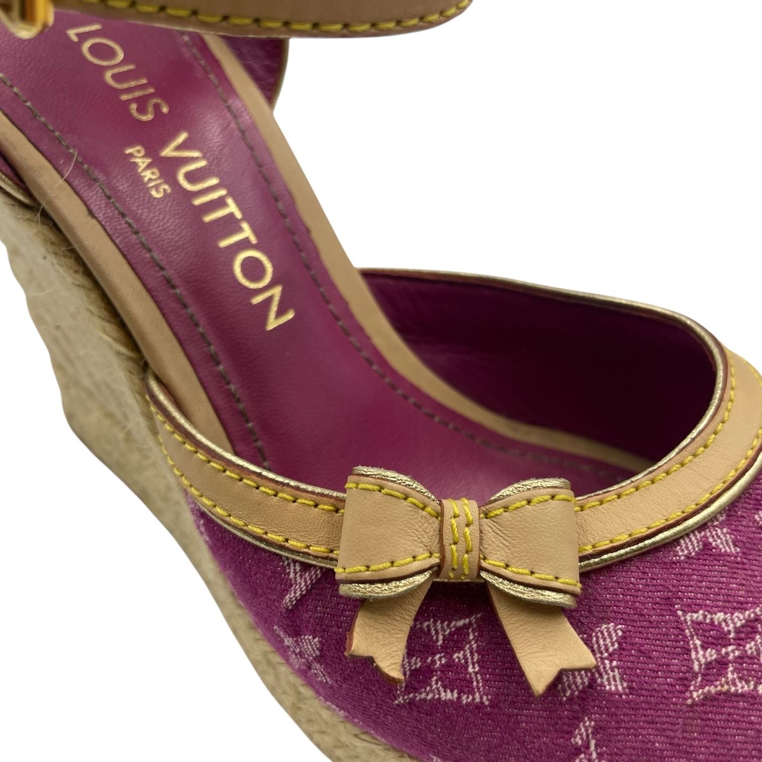Louis Vuitton Sandals Jute Leather Monogram With Ribbon Purple — view 7