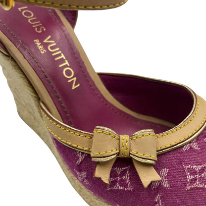 Louis Vuitton Sandals Jute Leather Monogram With Ribbon Purple — view 7