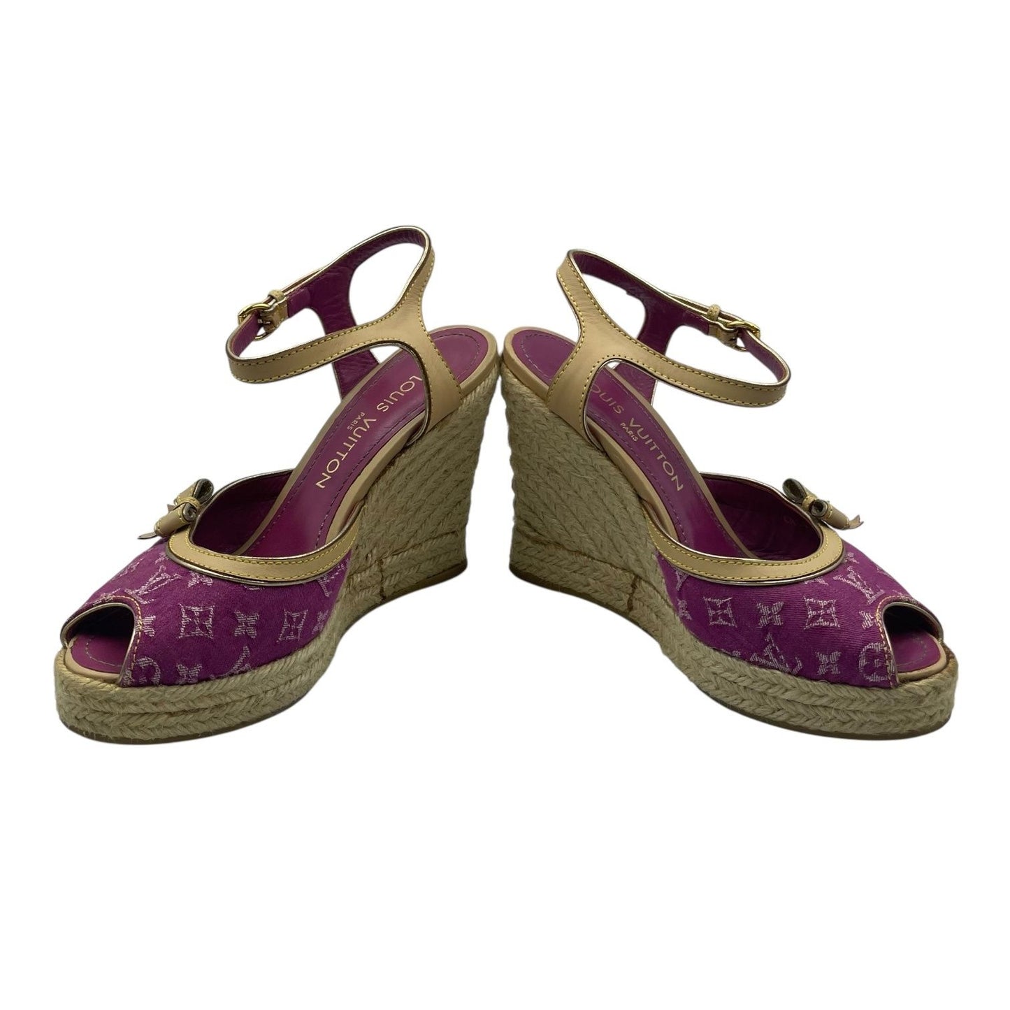 Louis Vuitton Sandals Jute Leather Monogram With Ribbon Purple — view 4