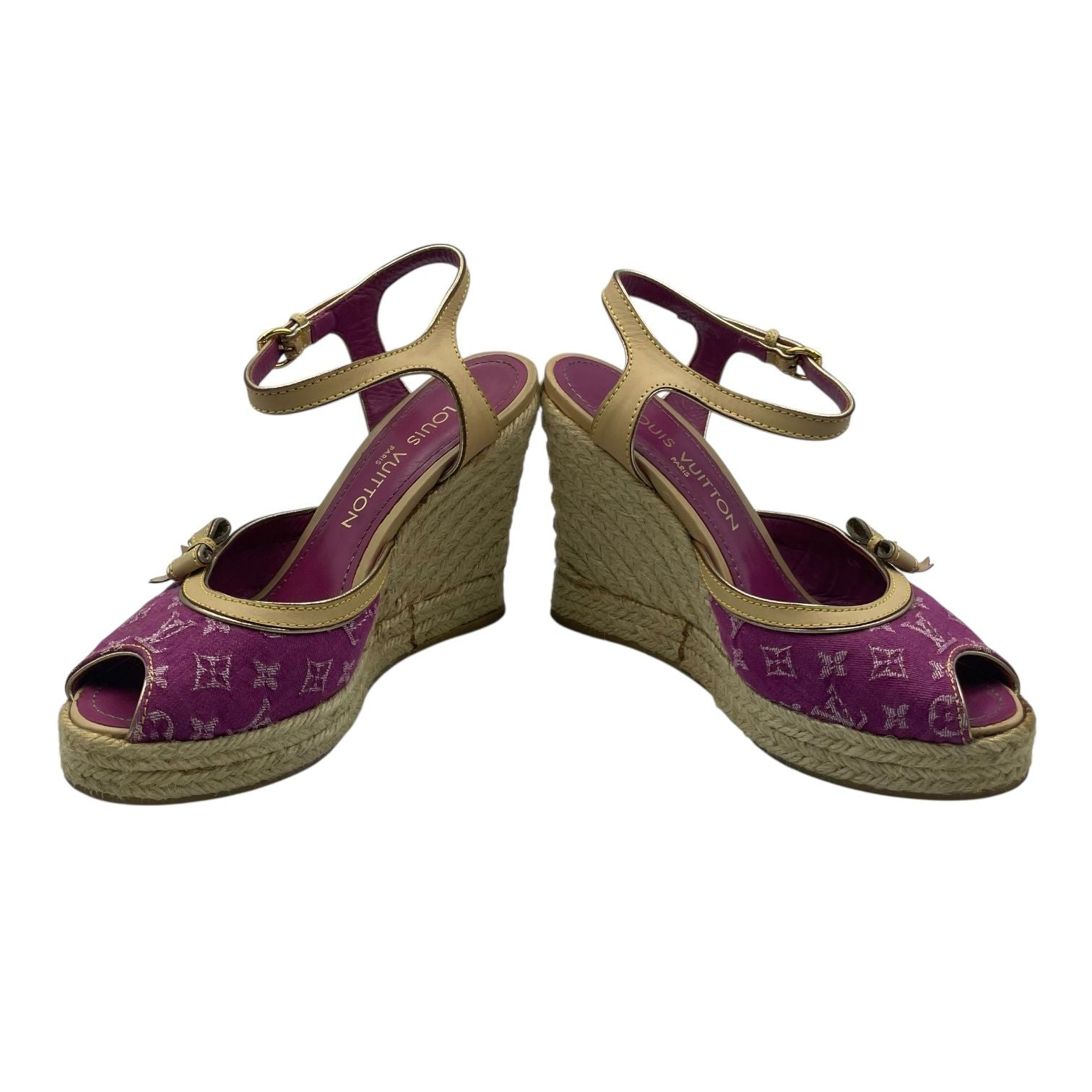 Louis Vuitton Sandals Jute Leather Monogram With Ribbon Purple — view 4