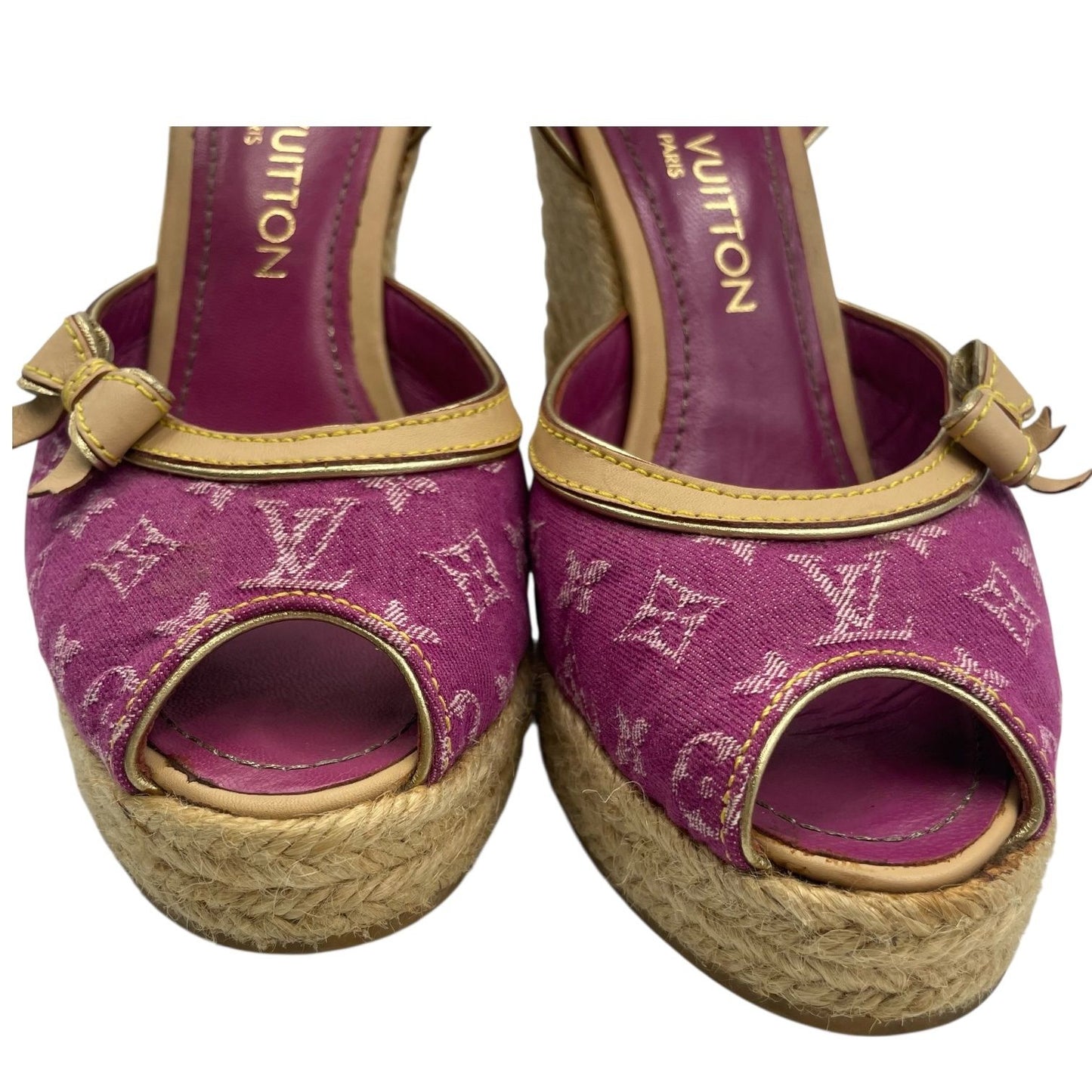 Louis Vuitton Sandals Jute Leather Monogram With Ribbon Purple — view 5