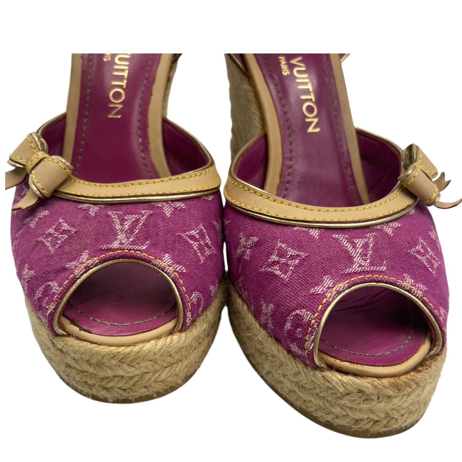 Louis Vuitton Sandals Jute Leather Monogram With Ribbon Purple — view 5