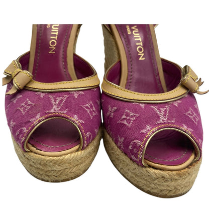 Louis Vuitton Sandals Jute Leather Monogram With Ribbon Purple — view 5