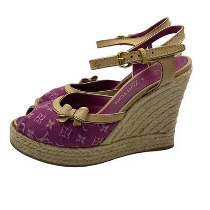 Louis Vuitton Sandals Jute Leather Monogram With Ribbon Purple — view 2