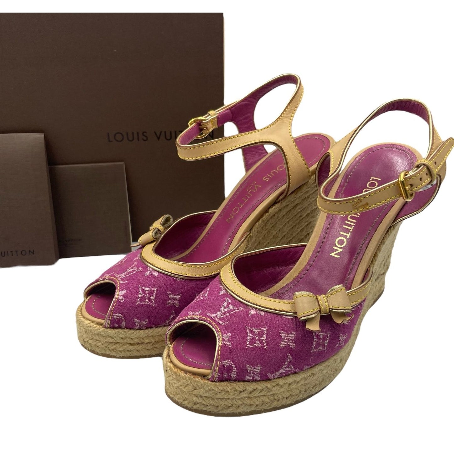 Louis Vuitton Sandals Jute Leather Monogram With Ribbon Purple