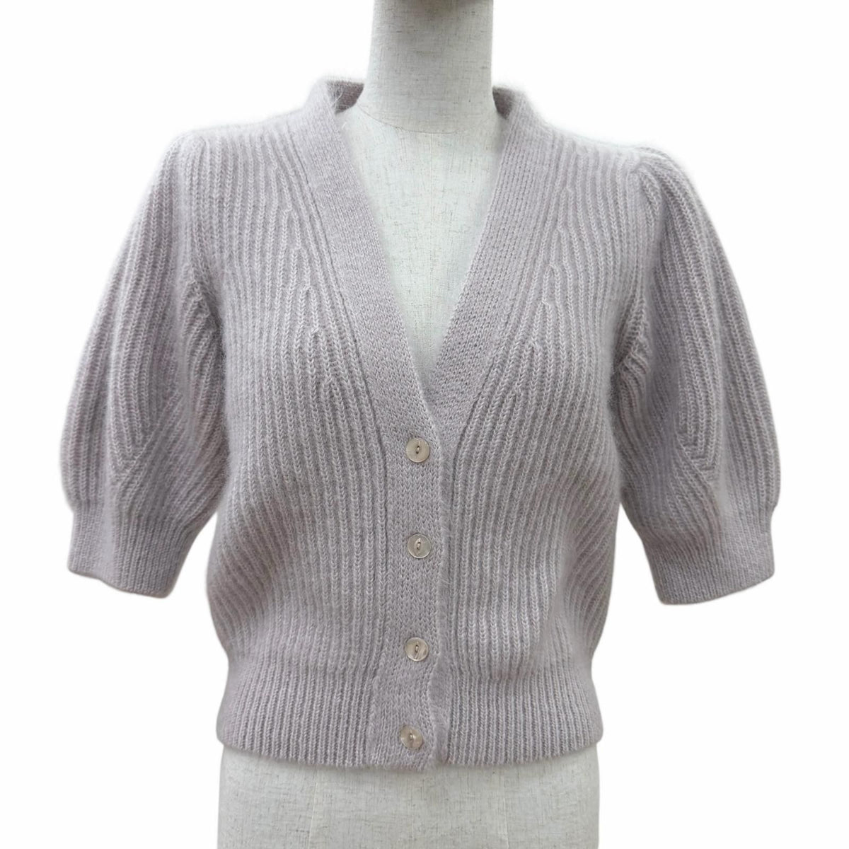 Celine Mohair Silk Short Sleeve Knit Cardigan Purple