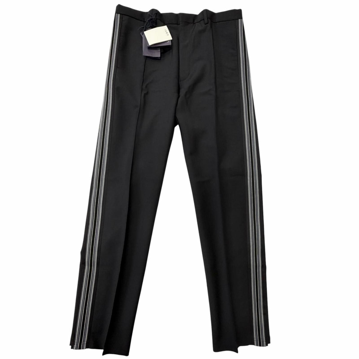 Prada Mohair Wool Some Silk Triangle Logo Hem Zip Side Line Trousers Black 48