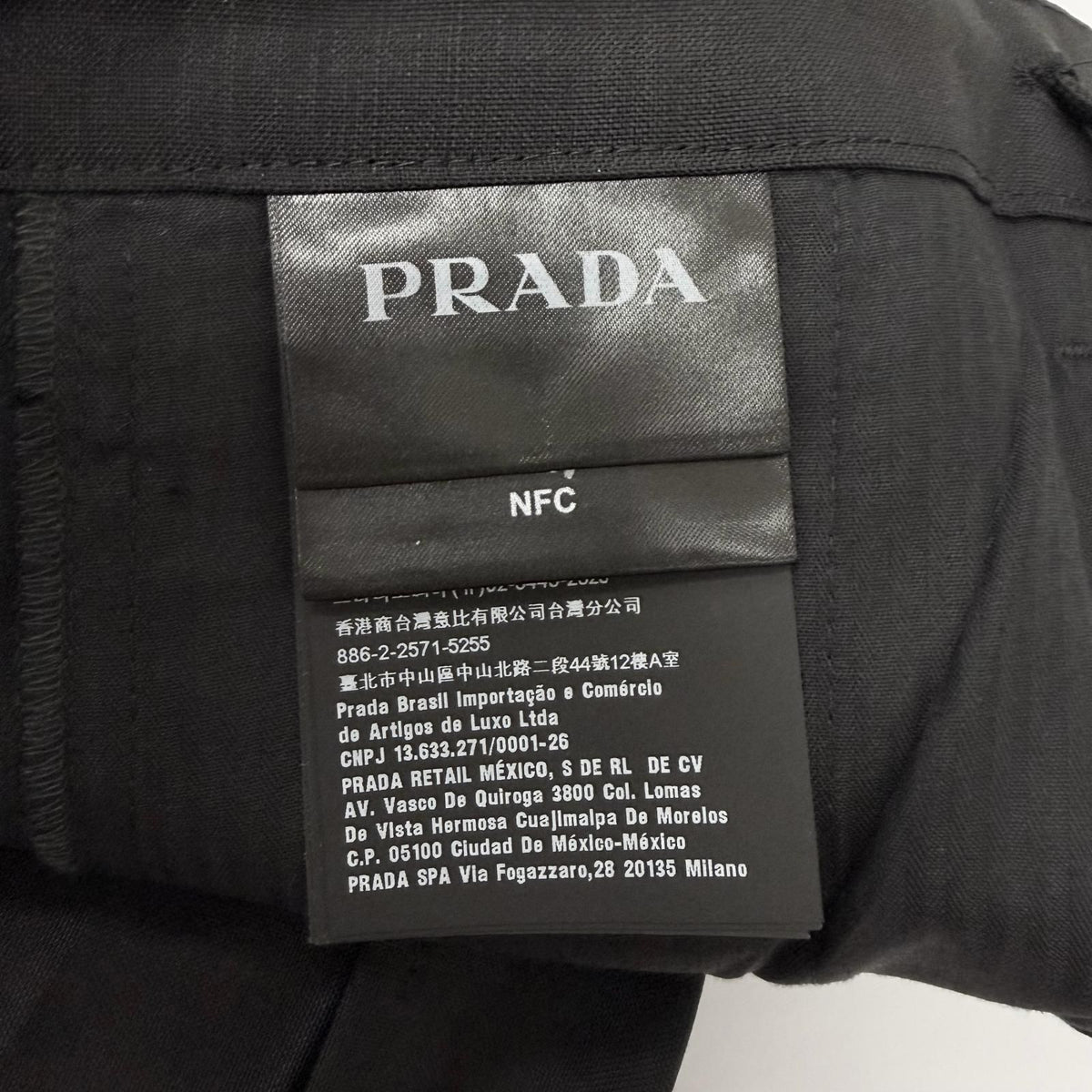 Prada Mohair Wool Some Silk Triangle Logo Hem Zip Side Line Trousers Black 48 — view 6