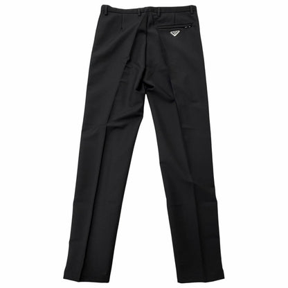 Prada Mohair Wool Some Silk Triangle Logo Hem Zip Side Line Trousers Black 48 — view 2