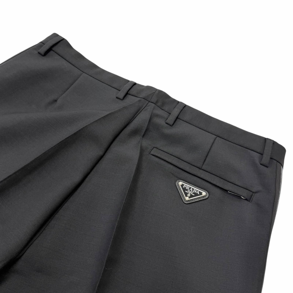 Prada Mohair Wool Some Silk Triangle Logo Hem Zip Side Line Trousers Black 48 — view 4