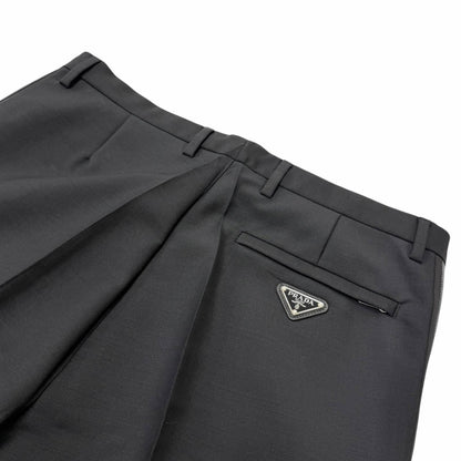 Prada Mohair Wool Some Silk Triangle Logo Hem Zip Side Line Trousers Black 48 — view 4
