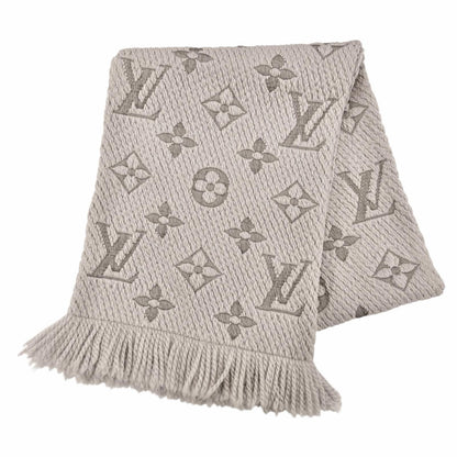Louis Vuitton Echarpe Logomania Wool Silk Scarf With Fringe Gray