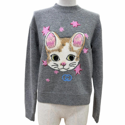 Gucci Yuko Higuchi Wool GG Embroidery Long Sleeve Knit Gray XS Sweater