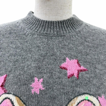 Gucci Yuko Higuchi Wool GG Embroidery Long Sleeve Knit Gray XS Sweater — view 4