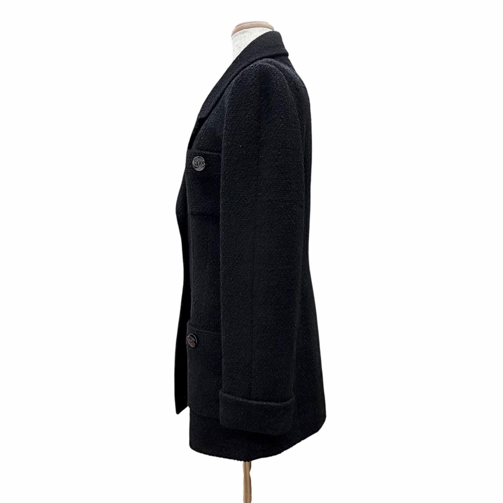 Chanel Vintage Wool CC Logo Button Lame Tweed Jacket Black 40 — view 2