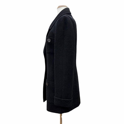 Chanel Vintage Wool CC Logo Button Lame Tweed Jacket Black 40 — view 2