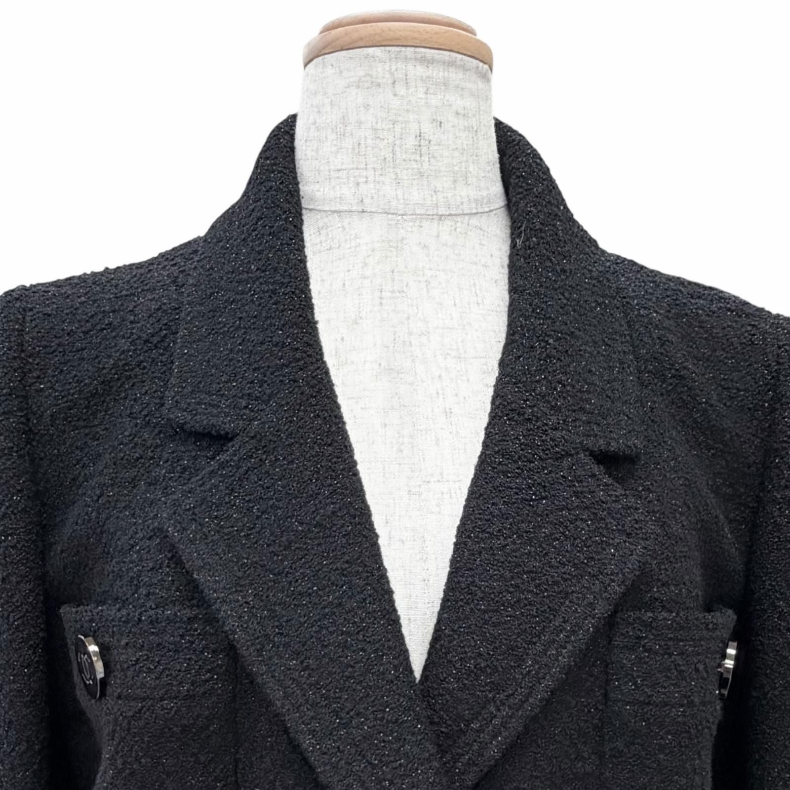 Chanel Vintage Wool CC Logo Button Lame Tweed Jacket Black 40 — view 4