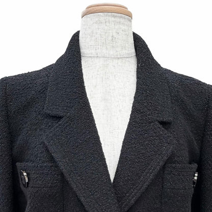 Chanel Vintage Wool CC Logo Button Lame Tweed Jacket Black 40 — view 4