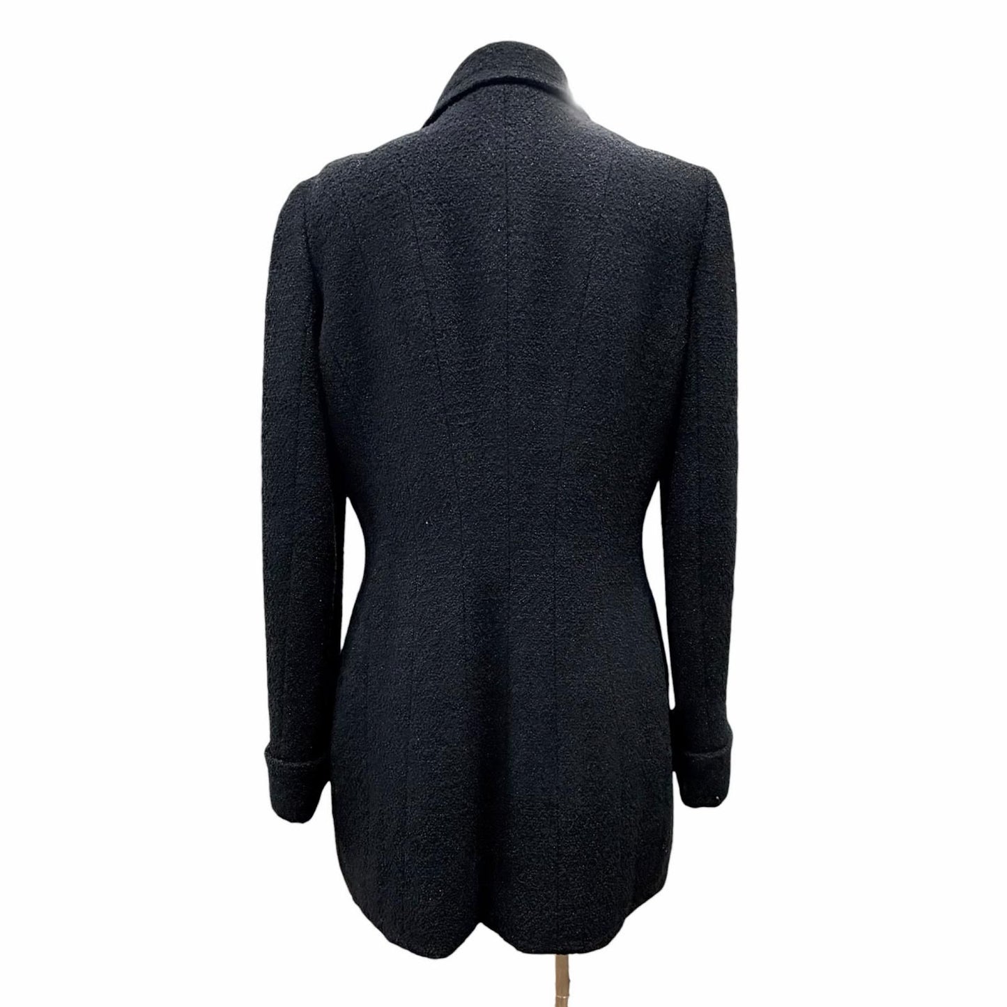 Chanel Vintage Wool CC Logo Button Lame Tweed Jacket Black 40 — view 3