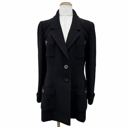 Chanel Vintage Wool CC Logo Button Lame Tweed Jacket Black 40