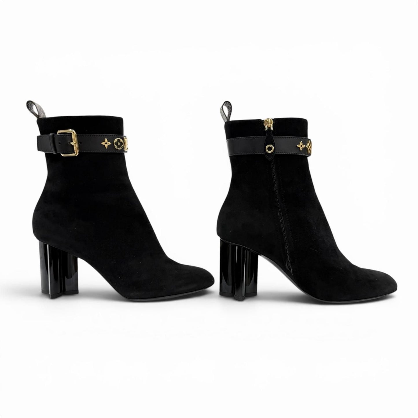 Louis Vuitton Silhouette Line Suede Leather Monogram Flower Heels LV Logo Short — view 3