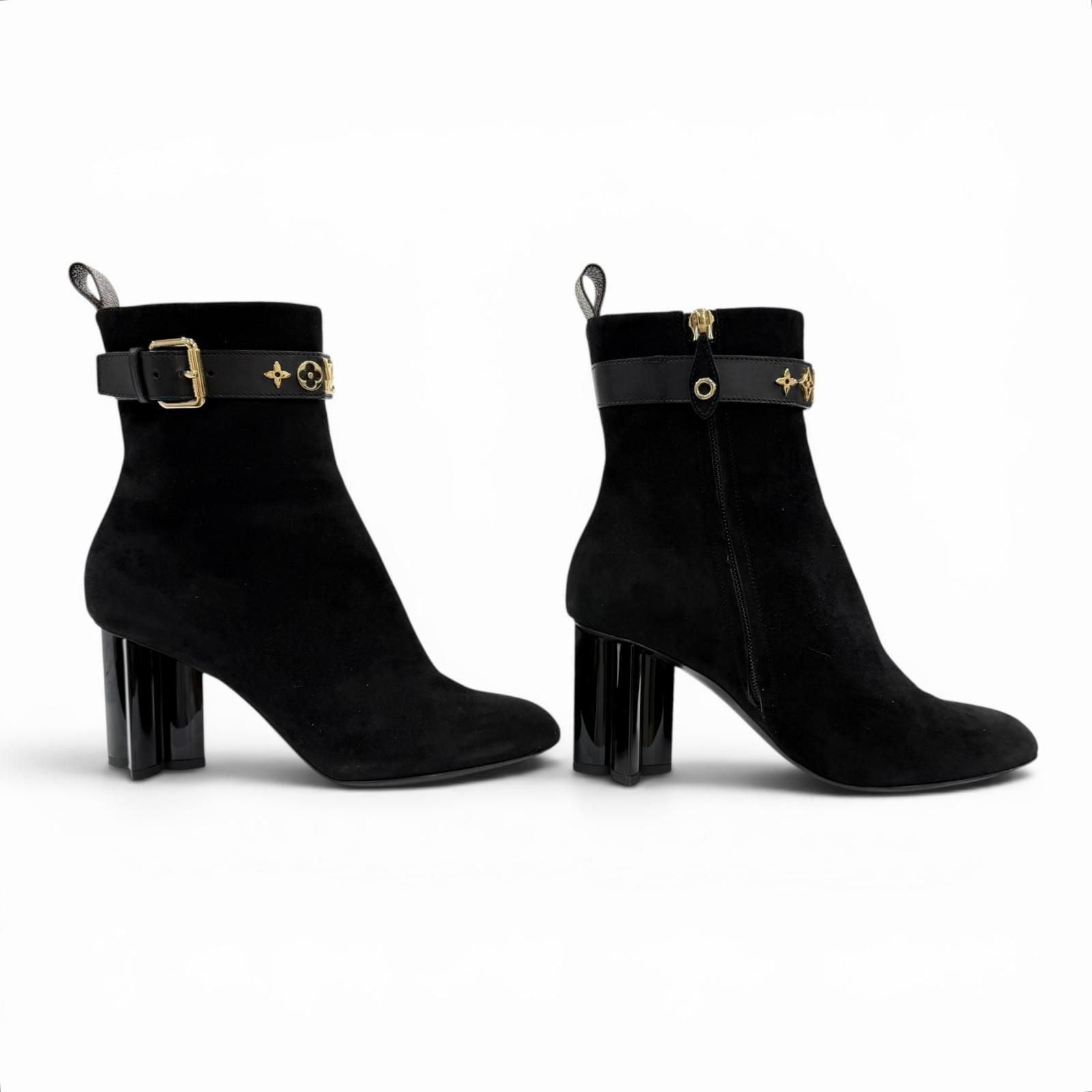 Louis Vuitton Silhouette Line Suede Leather Monogram Flower Heels LV Logo Short — view 3