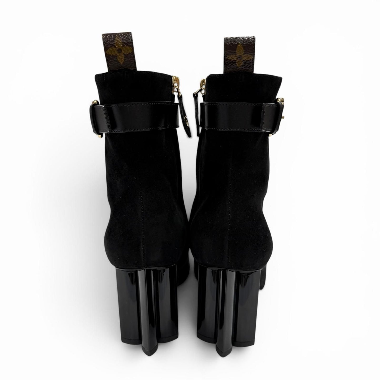 Louis Vuitton Silhouette Line Suede Leather Monogram Flower Heels LV Logo Short — view 4